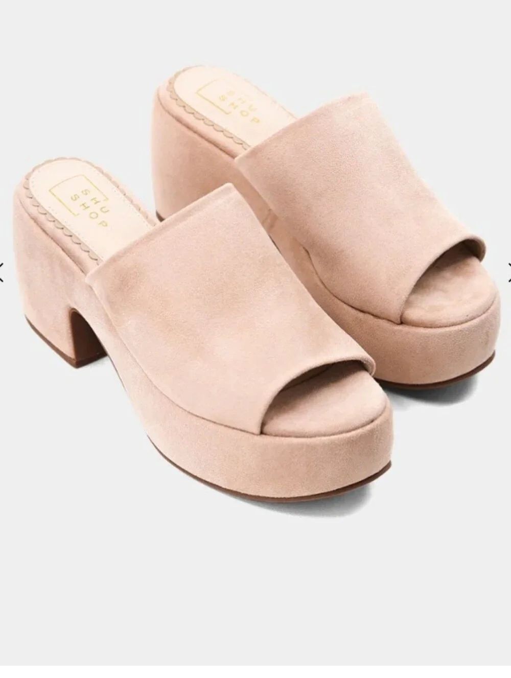 BRAND NEW SHU SHO GYPSY SUEDE OPEN-TOE PLATFORM BLOCK MULE